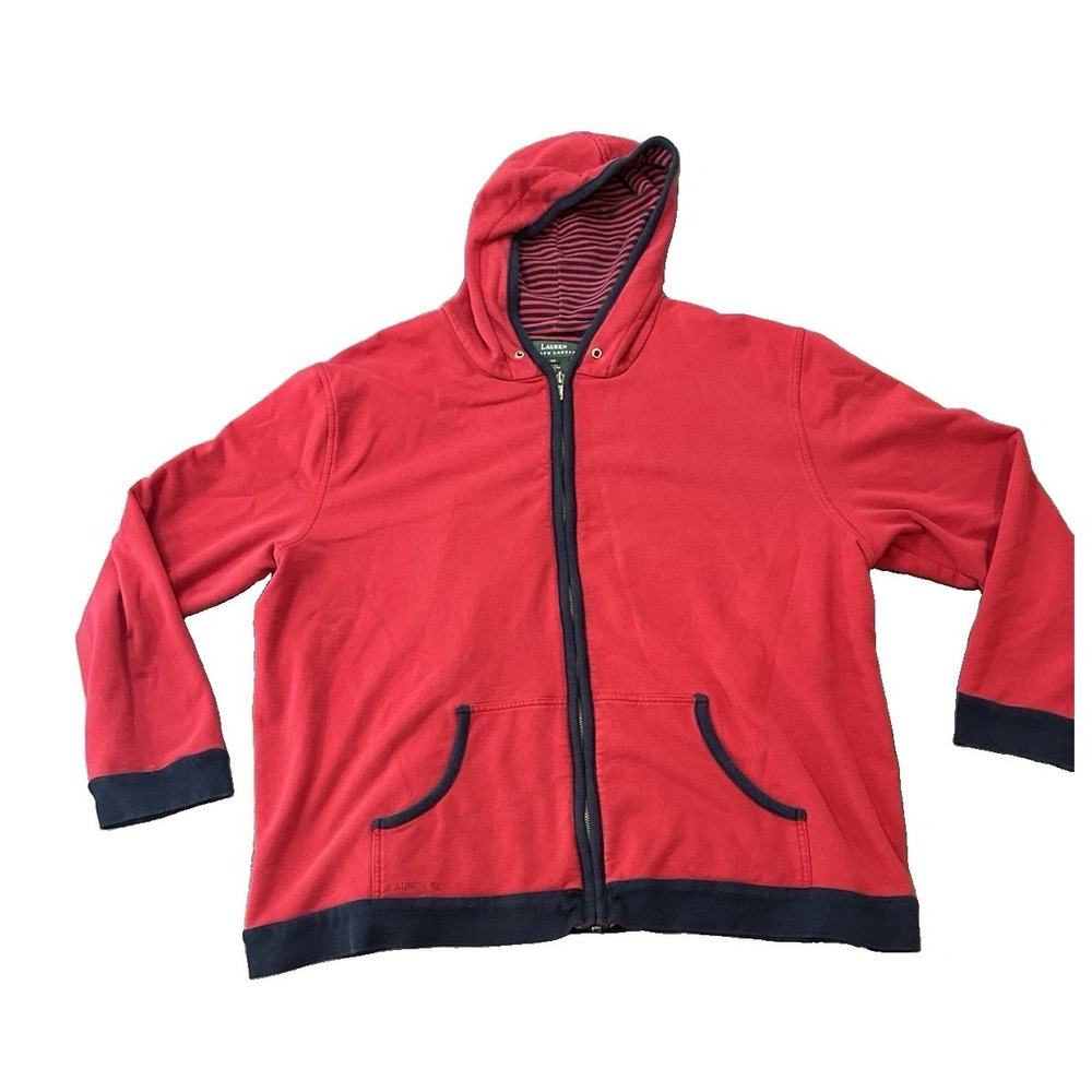 Lauren Ralph Lauren Womens Hoodie 3X Red Navy Preppy Y2K Nautical Collegiate